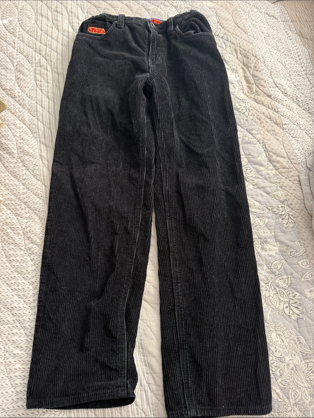 Empyre Black Corduroy Wide-Leg Pants with adjustable waist